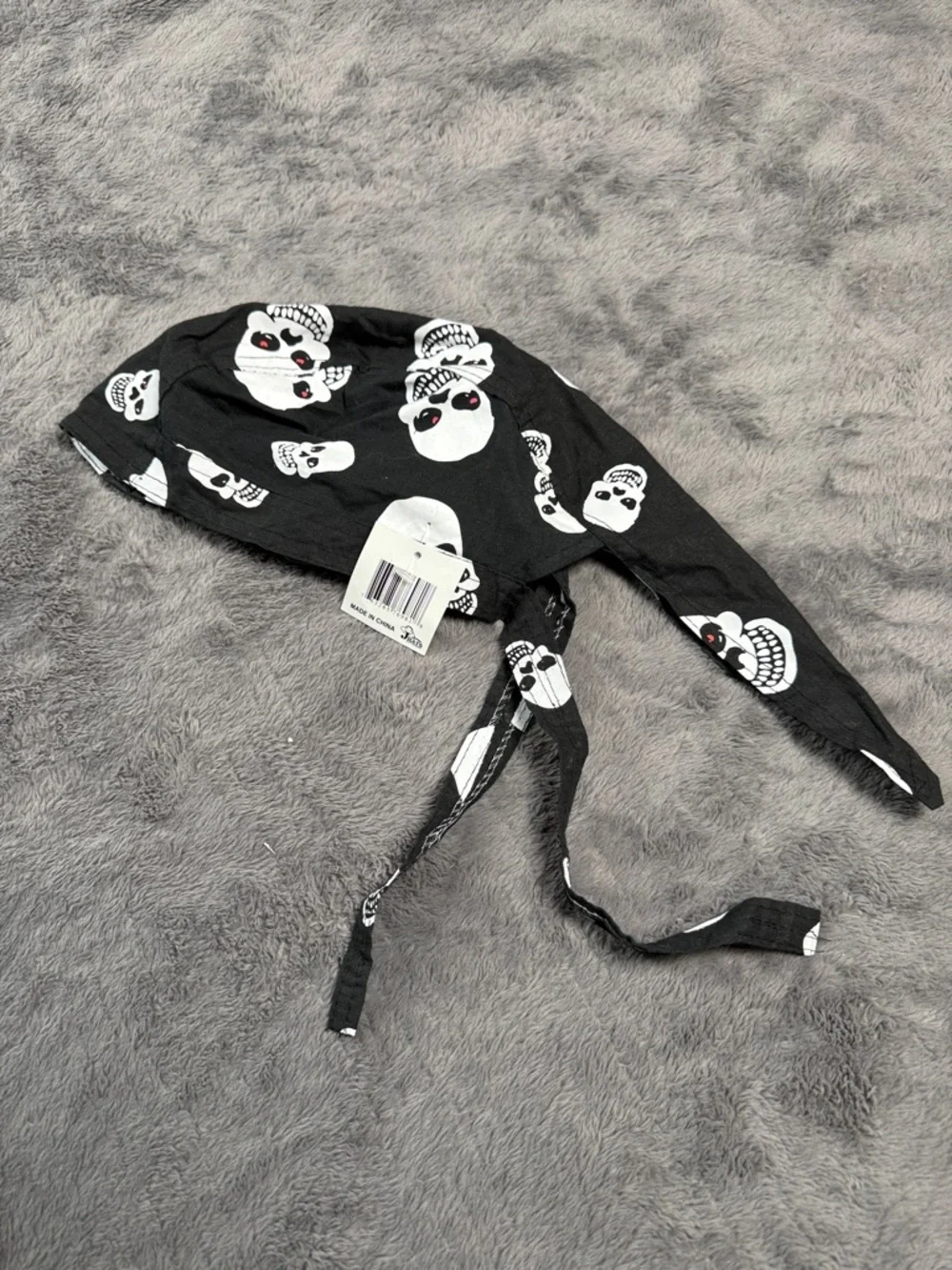 Skull Print Doo Rag Bandana Cotton Black White Red